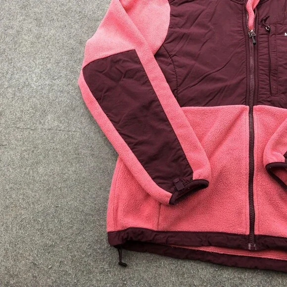 The North Face Jacket Womens Medium Pink Burgundy Fleece Hooded Full Zip TNF - Picture 2 of 9